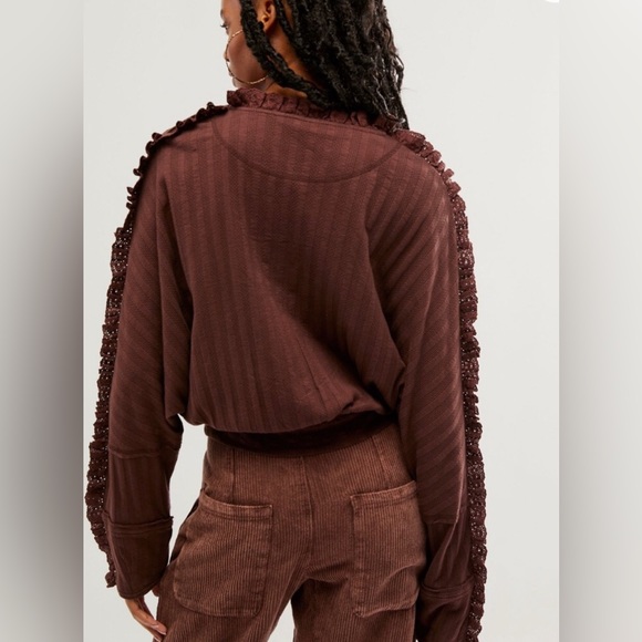 NWT Free People Romance Long Sleeve Top in Mocha - Picture 7 of 12